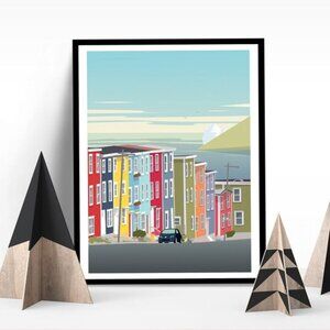 Jellybean Row - Newfoundland, Canada - Colourful Row Houses - Digital Art Poster